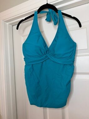 Athleta Teal Halter Swim Tank with Twist Front